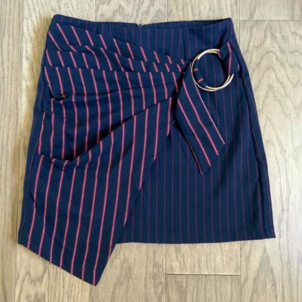 Bershka Blue and Red Asymmetrical Wrap Mini Skirt